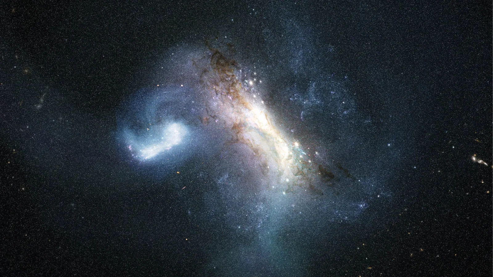 This artist's impression depicts that collision between the Milky Way and LKH which occurred over millions of years.