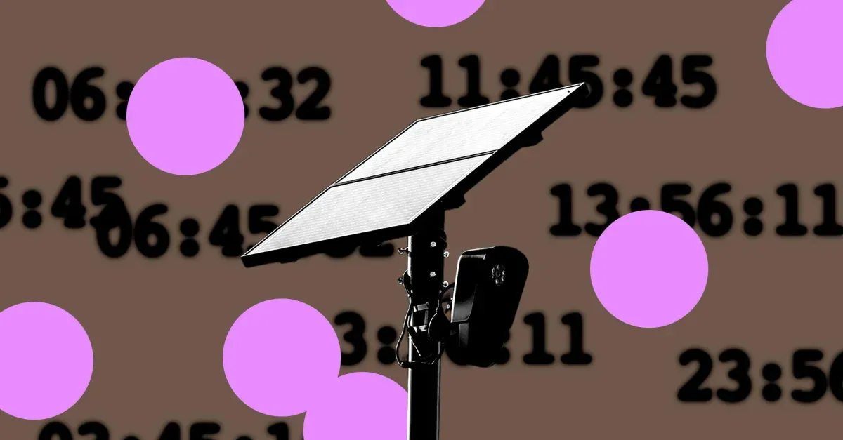 Automatic license plate reader on a graphic pink and brown background.