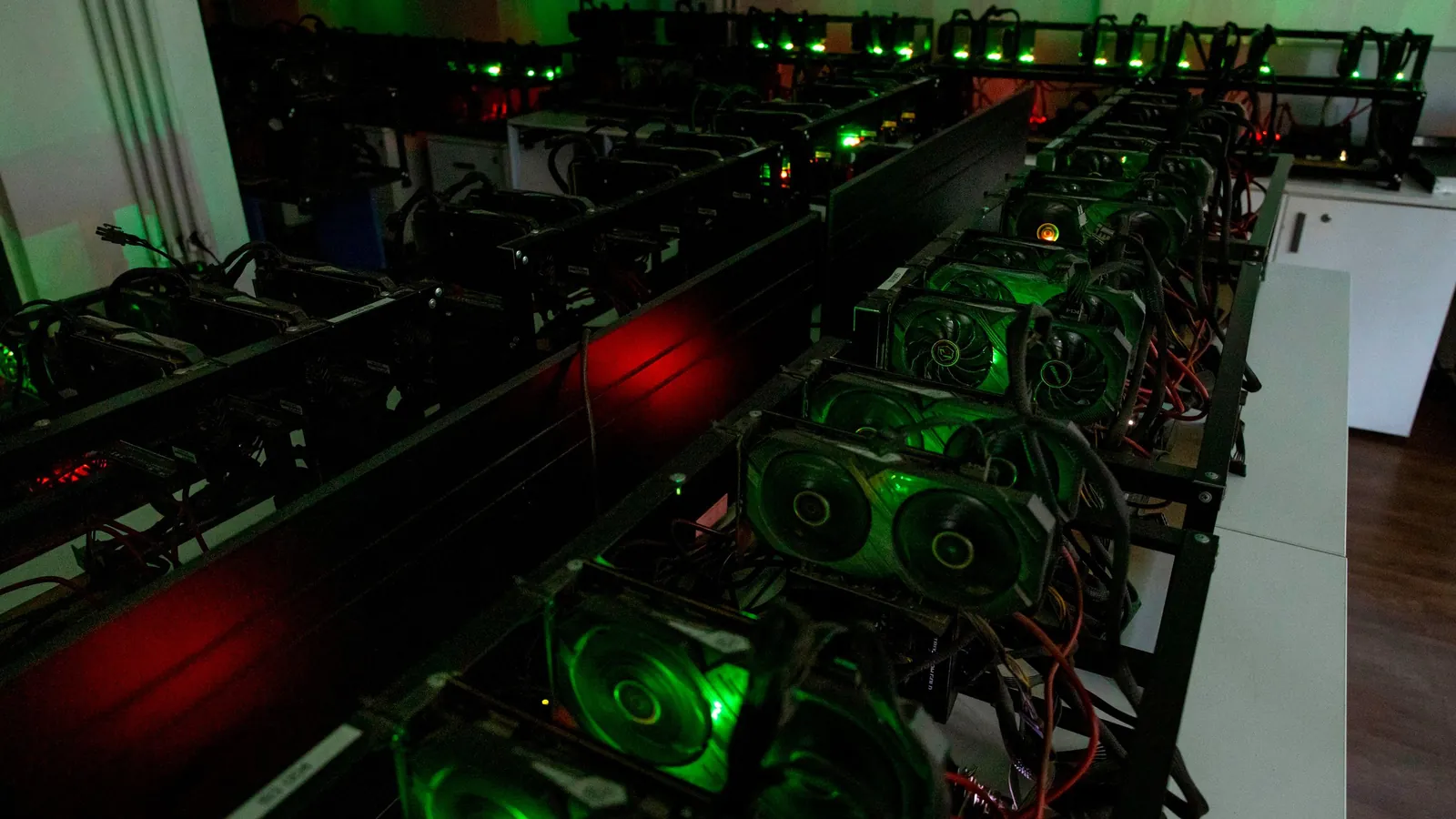 GPUs in a crypto mining farm