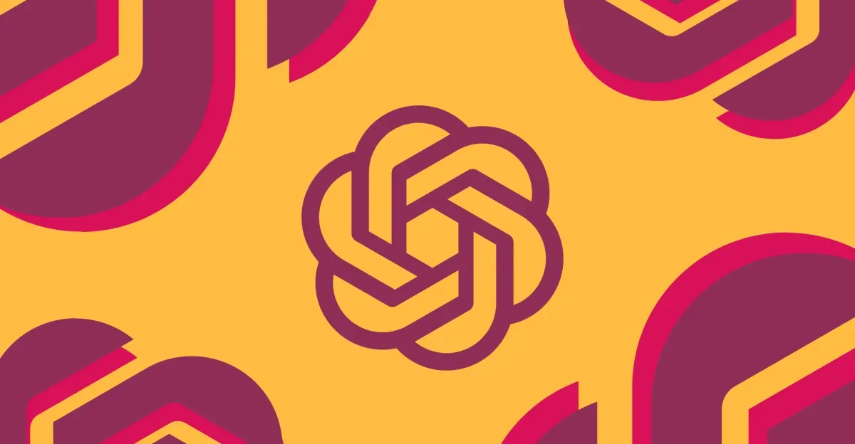 Maroon OpenAI logo on yellow background