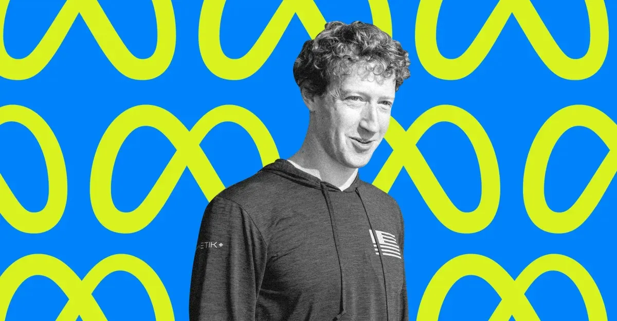Graphic collage of Mark Zuckerberg.