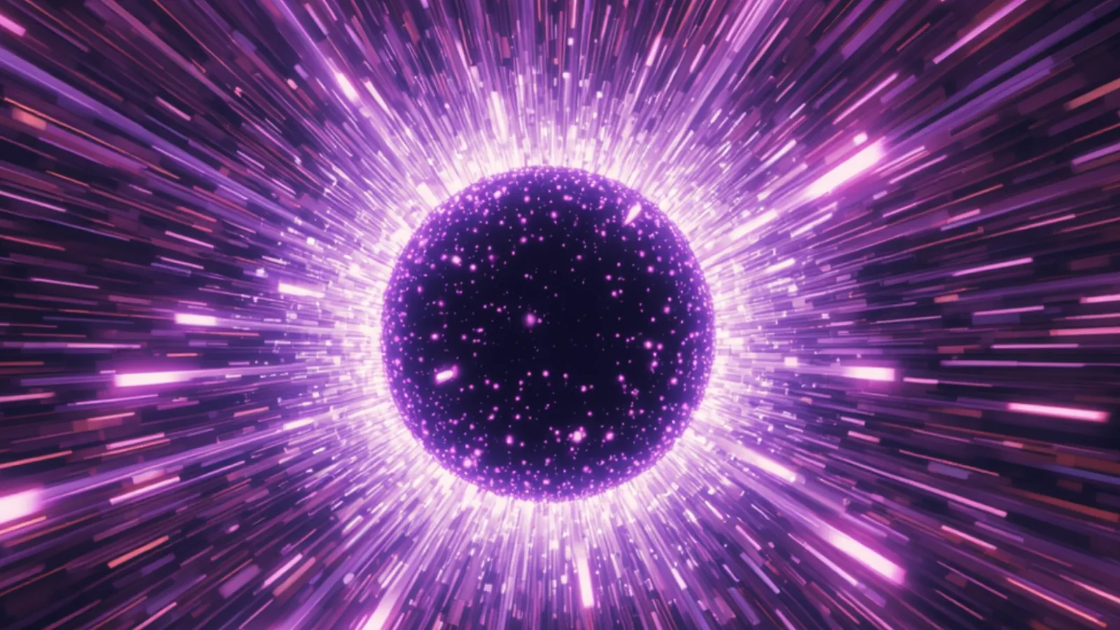 A purple orb surrounded by beams of light shooting outward.