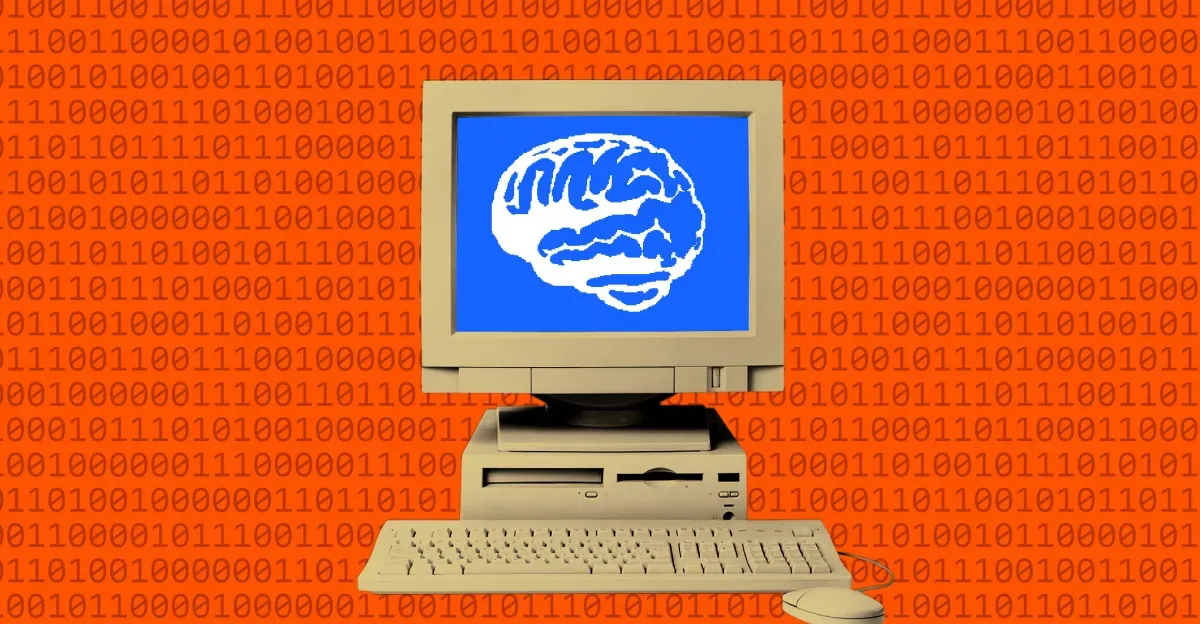 Illustration of a computer with w brain on the screen